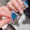Pintura a óleo vintage Aqua Blue Water Drops Gem Ring banhado a ouro 18K Diamond Group Set Zircon Opening Ring Brilliant Necklace