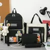 Conjunto de Quatro Peças de Mochilas Escolares para Estudantes, Mochilas Casuais Tendência Estilo Coreano, Mochilas de Viagem ao Ar Livre de Grande Capacidade, Cor Sólida Simples Estilo Coreano