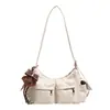 Nova bolsa de ombro estilo workwear retrô 2026 para mulheres, grande capacidade, múltiplos bolsos, couro macio, design de urso, bolsa transversal