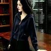 Cardigan de Tricô com Capuz e Zíper Duplo Estilo Suave Outono/Inverno 2026 Feminino Versátil Solto Emagrecedor Outerwear