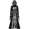 Traje Medieval Nobre Traje de Corte Noturno Vestido com Capuz Estampado Retrô Manga Longa Traje de Performance Saia Feminina