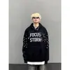 Suéter con Estilo Americano de Calle Creativo con Estampado de Letras Manga Larga Diseño con Sentido Superior Holgado Todo Combinable Sudadera para Otoño e Invierno para Hombres y Mujeres