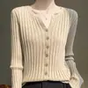 Suéter de punto tipo cárdigan con cuello redondo para mujer, fino y holgado, adelgazante, adecuado para figuras petite, tallas grandes, lana sintética, prenda de abrigo para otoño e invierno