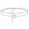 Tobillera de Doble Capa con Corazón Color Acero Transfronteriza, Moderna, Sencilla, Dulce, Joyería para el Pie Ajustable, Joyería para Mujer al por Mayor