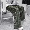 Pantalones de pana a cuadros finos y modernos para primavera y otoño para hombres y mujeres, versátiles, holgados, de pierna recta, estilo boyfriend casual, de pierna ancha, pantalones de chándal