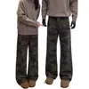 Calças camufladas boca de sino retrô americanas para homens, calças de trabalho estilo lenhador de perna reta da moda para primavera e outono, jeans slim fit não apertados