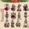 Decorações de Natal de Madeira Vintage Planas 2D com 12 Peças com Papai Noel, Rena, Boneco de Neve, Lareira, Janela, Pendentes para Decoração de Festa