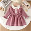 INS Explosiones Vestido Largo de Punto para Niños Niñas Primavera Otoño e Invierno Cuello Solapa Vestido de Punto Manga Larga Vestido de Princesa Vestido Largo