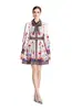 Comercio Exterior Vestido de Moda con Solapa para Mujer Primavera Temprana 2023 Manga Larga Estampado Retro Cintura Alta Vestido de Corte A