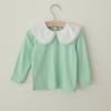 Roupas Infantis Coreanas 2023 Camiseta de manga comprida da Primavera Esticar Algodão Renda Ruffle Collar Pullover da Menina