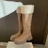 Botas muy estilosas, botas altas de mujer, nueva colección de invierno 2025, forradas de felpa, hasta la rodilla, botas de montar marrones