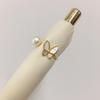 Anel de Pérola de Água Doce Natural Zhenyun 5A Destaque Anel Aberto Borboleta Banhado a Ouro 18K Atacado Drop Shipping