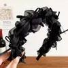 Faixa de Cabelo com Laço Duplo de Tecido de Malha Plissada Doce Elegante Cyber Celebridade Faixa de Cabelo Feminina Senso Avançado