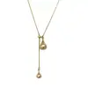 Collar de Acero de Titanio con Forma de Gota de Agua para Mujer Nicho Gama Alta Otoño e Invierno Nuevo Colgante Largo Sencillo Cadena para Suéter Accesorios Versátiles