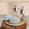 Cómodos Zapatos de Novia Mary Jane con Tacón Grueso, Suela Gruesa, Plataforma, Tacones Altos, Zapatos de Compromiso de Cristal para Mujer