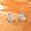 Pendientes de Cubo de Azúcar de Zirconia y Perla de Alta Gama, Frescos y Dulces, Diseño de Moda, Pendientes Geométricos, Joyería Simple de Celebridad de Internet