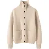 Nuevo cárdigan de punto de cachemira para otoño e invierno, color liso de moda, manga larga, cálido, holgado, cuello alto, de un solo botón, elegante para mujer