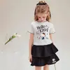 Conjunto de Camiseta de Manga Corta con Estampado de Dibujos Animados para Niñas, Conjunto de Dos Piezas de Falda de Verano Dulce y Fresco Estilo Coreano para Niños Mayores