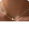 Novo Colar de Cruz Banhado a Ouro 14K Europeu e Americano para Mulheres, Corrente para Clavícula, Joia Simples e Fashion para o Dia a Dia, Estilo Artístico