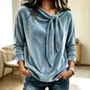 Sudadera de terciopelo con lazo, comercio exterior europeo y americano 2026 Amazon, nueva sudadera de color liso para mujer de otoño e invierno, transfronteriza