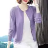Cardigã de tricô feminino, novo estilo para o início do outono, de manga longa, cor sólida, gola redonda, casaco fino, peça externa, suéter, tricô
