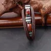Pulsera de Cuero con Piedra Ojo de Tigre Rojo Pulsera de Cuero Trenzado Multicapa para Hombre Acero Inoxidable Popular en Europa y América