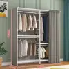 Armario reforzado de lujo ligero totalmente metálico, armario de estilo abierto ensamblado, combinación de pie con panel colgante para dormitorio