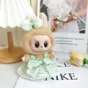 Caja Sorpresa Macaron Generación II Ropa Labubu Colgante de Vinilo en la Cara Vestido de Tirantes Labubo Wa Sombrero de Paja