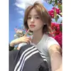 Camiseta de Manga Corta Estilo Americano Picante para Mujer, Verano, Estampado Cruzado, Cuello Redondo, Ajustada, Corta, Alta Elasticidad