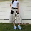 Jeans retro americanos con estampado de leopardo para mujer, diseño de bolsillo de verano, pantalones rectos cropped holgados de alta costura