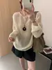 Estilo Europeu 2026 Outono Versão Coreana Malha com Lantejoulas Vazada Casual Gola Redonda Manga Longa Suéter Solto Elegante Top Feminino