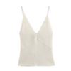 2024 Estilo Europeu e Americano Verão Feminino Novo V-neck Malha Top Pequeno Sling 6036 m Branco Vermelho Café Poliéster