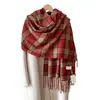 Bufanda a cuadros de cachemira sintética estilo coreano, diseño a cuadros retro con flecos, chal cálido y moderno de invierno, accesorio versátil para parejas