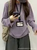 Camiseta Roxo Gola Redonda Manga Longa Ombro Normal para Mulheres Outono Roupa de Baixo 2026 Nova Vibe Relaxada Preguiçosa Solta Temperamento Top