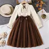 Vestido para Niñas Estilo Nuevo Europeo y Americano 2026 Malla de Manga Larga Vestido de Princesa para Niñas Mayores, Vestido de Venta Caliente de Otoño