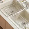 Cesto de ralo de pia de aço inoxidável, multifuncional, escorredor de louça de cozinha extensível, bacia para lavar vegetais, coador de pia