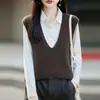 Chaleco de Punto Nuevo Otoño/Invierno 2026 Mezcla Seda-Cachemira-Lana Cuello en V para Mujer, Sin Mangas Color Sólido Parte Superior Cepillada