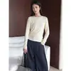 Louvre Outono Novo Estilo Coreano Simples Fashionável Gola Redonda Estilo Básico Multicor Tencel Camada Base Camiseta Amigo da Pele Top Feminino