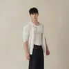 Cárdigan de punto fino blanco otoñal elegante de cuello redondo para hombre, estilo coreano moderno versátil con diseño calado, top protector solar