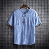 2024 Verão Novo Algodão e Linho Camiseta de Manga Curta Masculina Fina Moda Estilo Chinês Fivela Moda Manga Curta Camiseta Solta