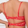 Lencería de Triángulo Estilo Francés para Mujer con Doble Tirante, Hebilla Única, Espalda Hermosa, Diseño Hueco, Tirantes Finos, Sujetador Camisola Sexy con Pedrería