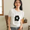 26 Nueva Camiseta de Punto de Algodón Puro de Manga Corta con Cuello Redondo de Verano para Mujer, Versátil Girasol Delgado Estilo Coreano Top Sencillo