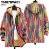 Chaqueta de Estilo Nuevo Transfronteriza con Elementos de Patrón Multicolor, Cárdigan con Capucha y Cierre de 96, Abrigo de Algodón Polar Espeso de Invierno con Forro Amarillo