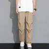 Pantalones casuales para hombre para verano, cordón, corte holgado, talla grande, elásticos, secado rápido, transpirables, con caída, pierna ancha, deportivos largos