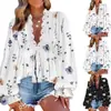 Camisa de Chifón Floral con Cuello en V de Encaje, Estilo Nuevo Transfronterizo Europeo y Americano, Holgada, Manga de Farol, Moda para Mujer, Primavera y Otoño 2025