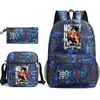 Mochila Escolar One Piece Luffy Transfronteiriça Mochila de Ombro Estojo de Lápis Bolsa de Lona de Três Peças Grande Capacidade Rei dos Piratas
