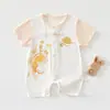 Mono de Verano para Bebé, Bata de Algodón Puro de Manga Corta para Bebé, Traje de Gateo Transpirable Estilo Chino con Botones Divididos, Traje para Aire Acondicionado