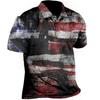 Camisa polo solta com estampa de manga curta e lapela, estampa do Dia da Independência dos Estados Unidos, estação independente europeia e americana de 2023