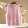 Nuevo chaleco de punto con cuello de lana de cachemira para otoño e invierno, cárdigan, color liso, cepillado, sin mangas, chaleco de capas