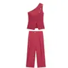 Fabricante de Ropa para Mujer Transfronterizo al por Mayor 2026 Aliexpress Más Vendido Conjunto de Top Asimétrico con Botones + Pantalones de Pierna Ancha